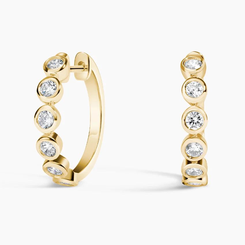 Сережки кільця з діамантами  Bezel Round Cut